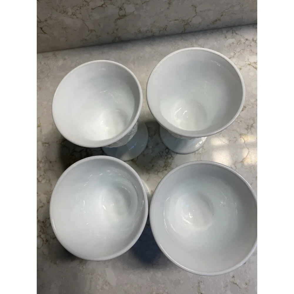 Set of 4 White Milk Glass Grape Pattern Pedestal Goblets 10 oz Vintage Drinkware